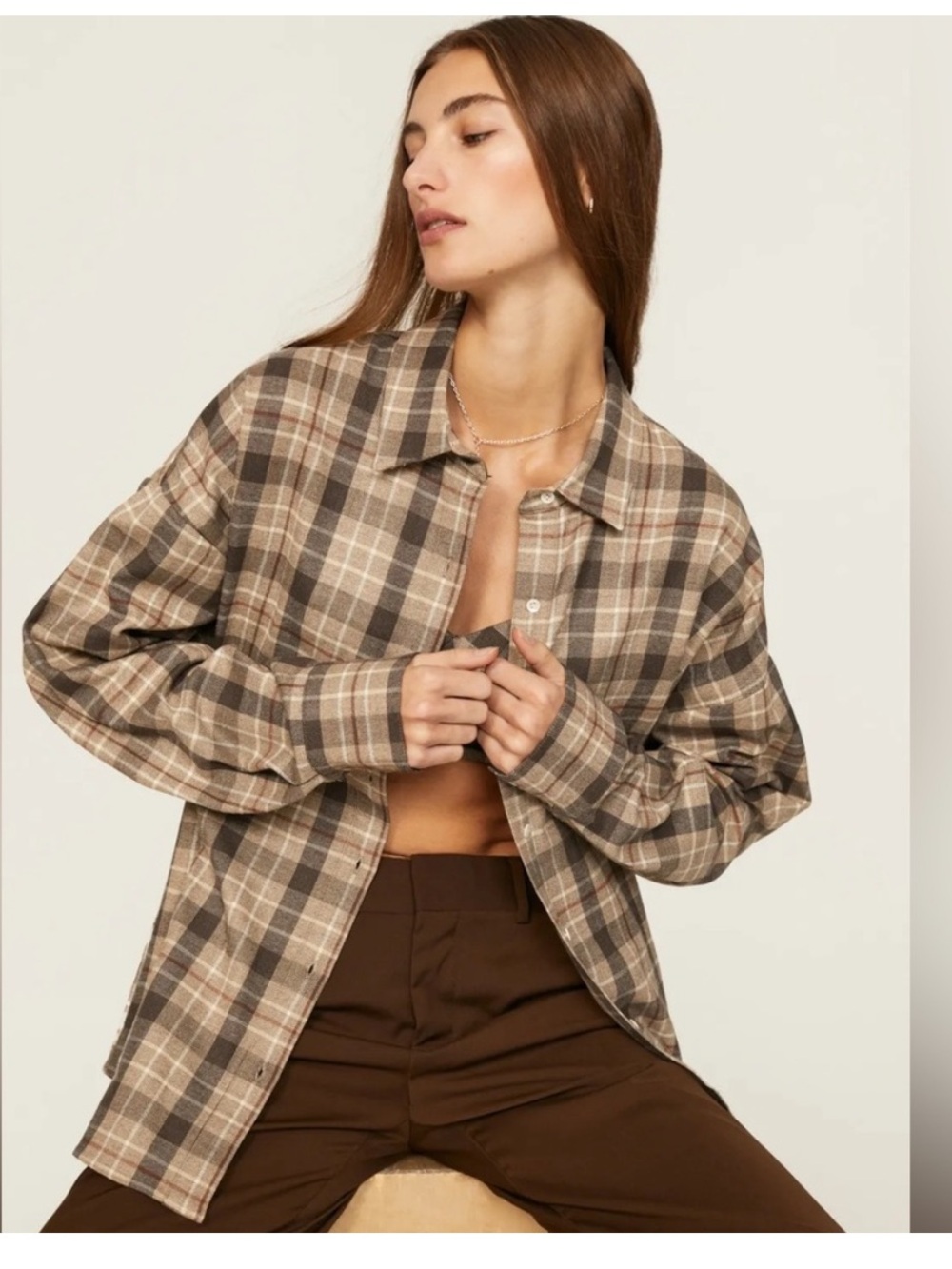 Favorite Daughter Plaid Button-Down Shirt in Brown and Cream. Worn once 🌟